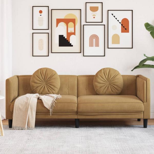 ARDEBO.de - 3-Sitzer Sofa mit Kissen Braun Kunstleder Wildleder-Optik