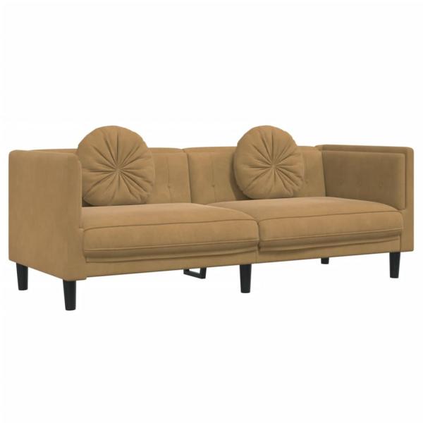 3-Sitzer Sofa mit Kissen Braun Kunstleder Wildleder-Optik