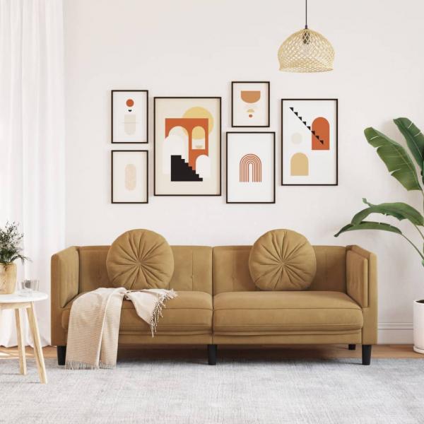 3-Sitzer Sofa mit Kissen Braun Kunstleder Wildleder-Optik