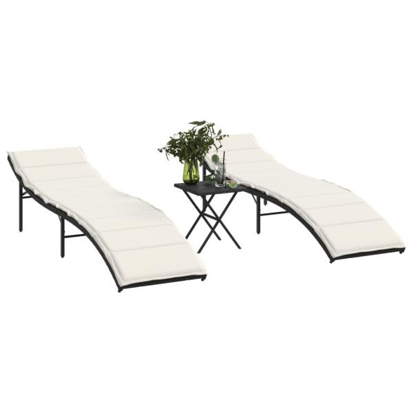 ARDEBO.de - Sonnenliegen 2 Stk. mit Tisch Schwarz Poly Rattan