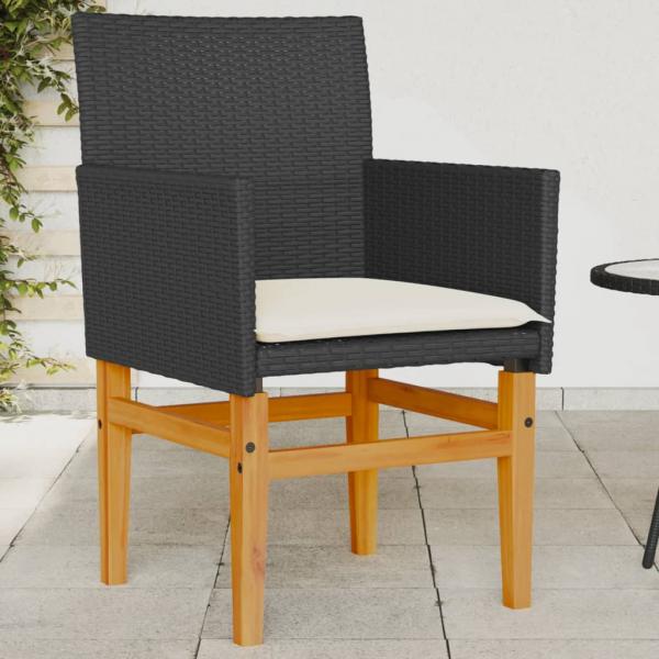 ARDEBO.de - Gartenstühle mit Kissen 2 Stk. Schwarz Poly Rattan Massivholz