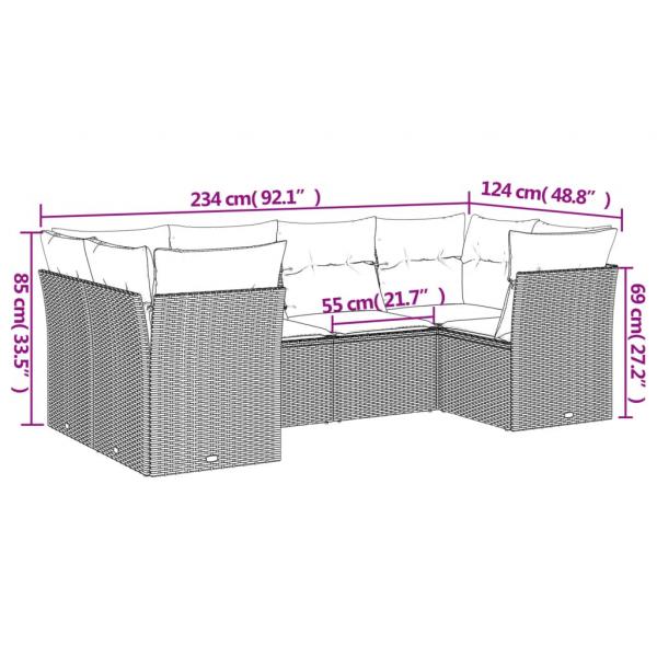 6-tlg. Garten-Sofagarnitur mit Kissen Grau Poly Rattan