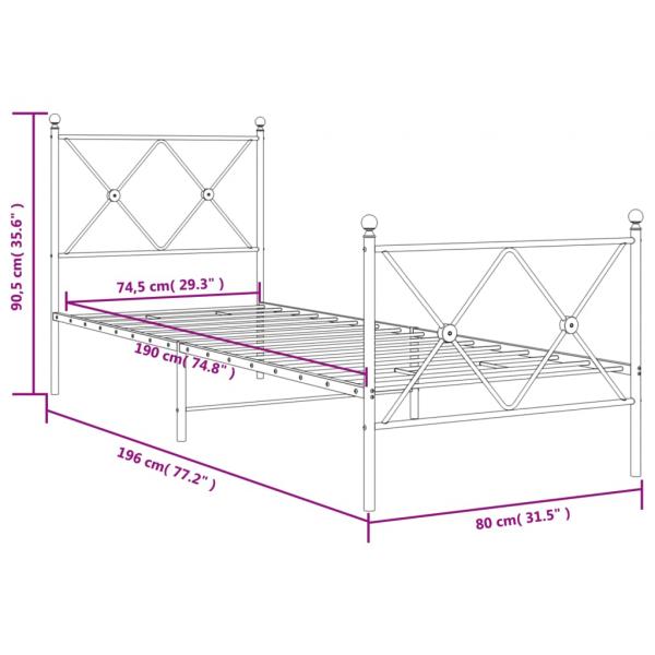 Bettgestell mit Kopf- und Fußteil Metall Weiß 75x190 cm