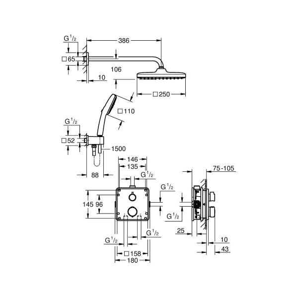 GROHE Precision Thermostat Duschsystem, Quickfix, Unterputz, mit Vitalio Comfort 250, chrom (34882000)