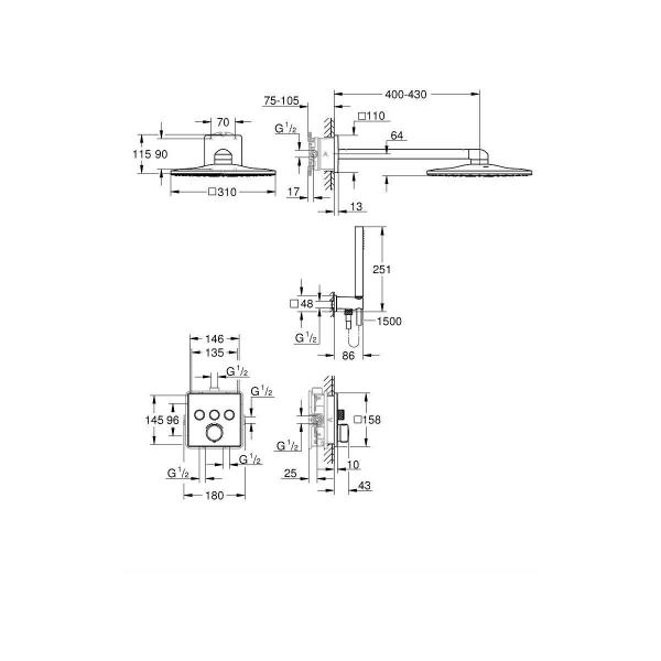 GROHE Precision Smartcontrol Duschsystem, Quickfix, Unterputz, mit Vitalio Smartactive 310 Cube, chrom (34875000)