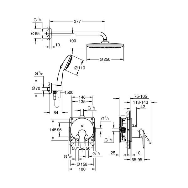 GROHE Start Duschsystem, Qucikfix, Unterputz, mit Vitalio Start 250, chrom (25292000)