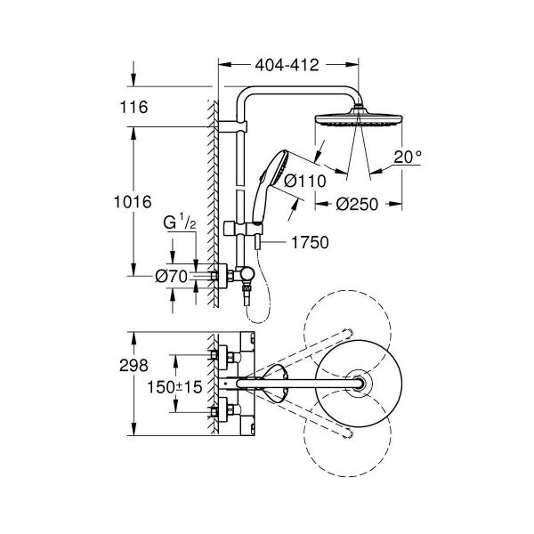 GROHE Vitalio Start System 250 Duschsystem, Quickfix, mit Thermostatbatterie, Wandmontage, chrom (26677001)