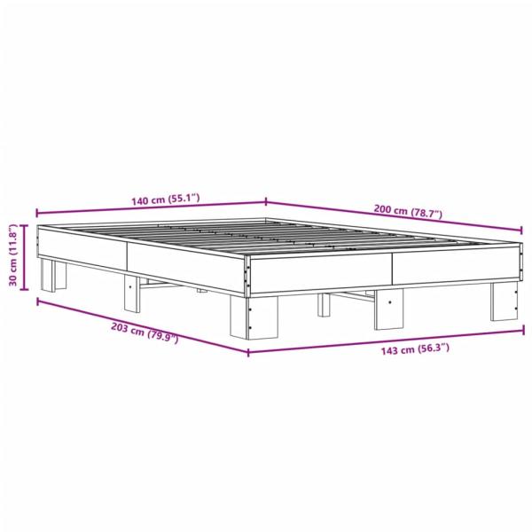 Bettgestell Braun Eichen-Optik 140x200 cm Holzwerkstoff Metall