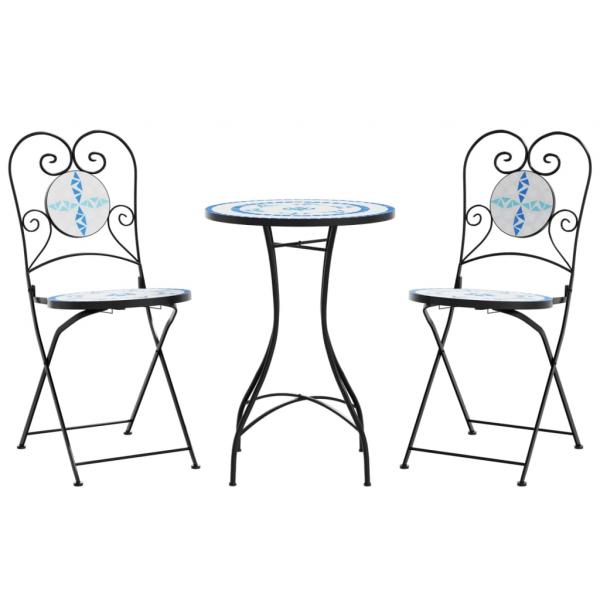 Mosaik-Bistro-Set Blau und Weiß Eisen und Keramik