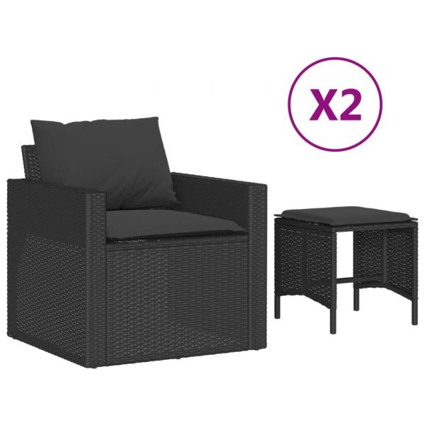 ARDEBO.de - 4-tlg. Garten-Sofagarnitur mit Kissen Schwarz Poly Rattan