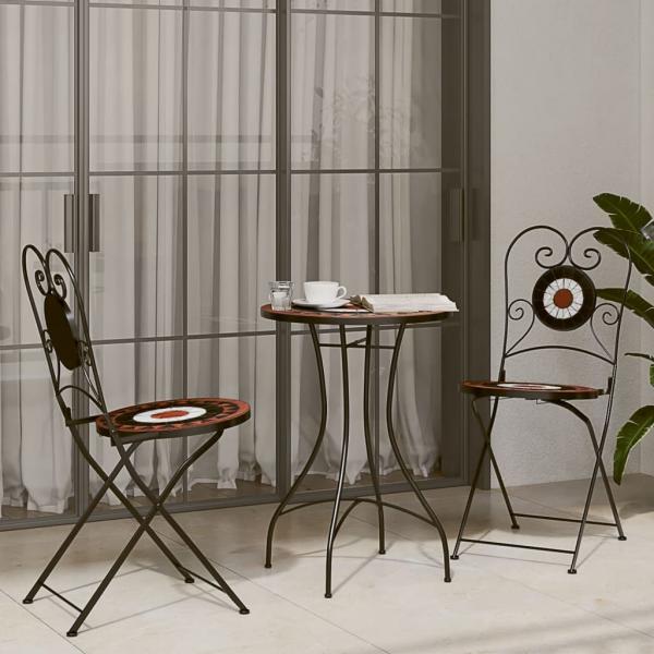 ARDEBO.de - Mosaik-Bistro-Set Terrakottarot und Weiß Eisen und Keramik