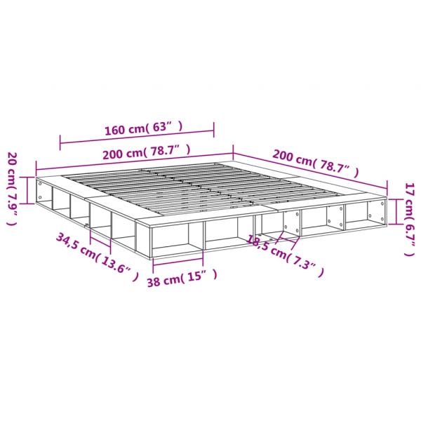 Bettgestell Grau Sonoma 200x200 cm Holzwerkstoff