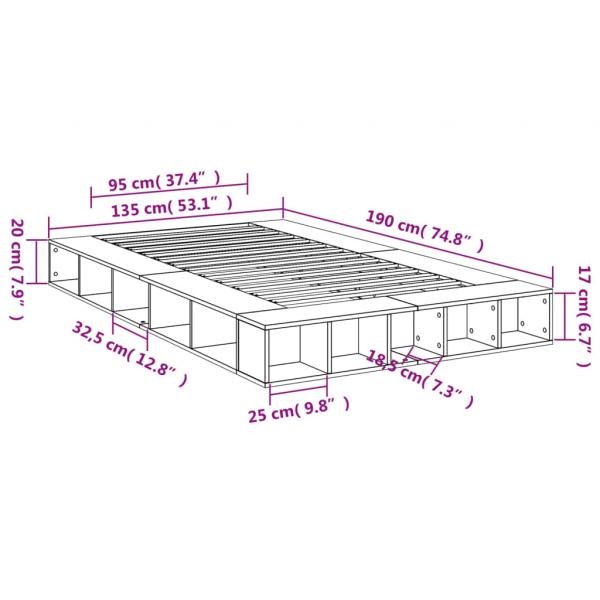 Bettgestell Grau Sonoma 135x190 cm Holzwerkstoff