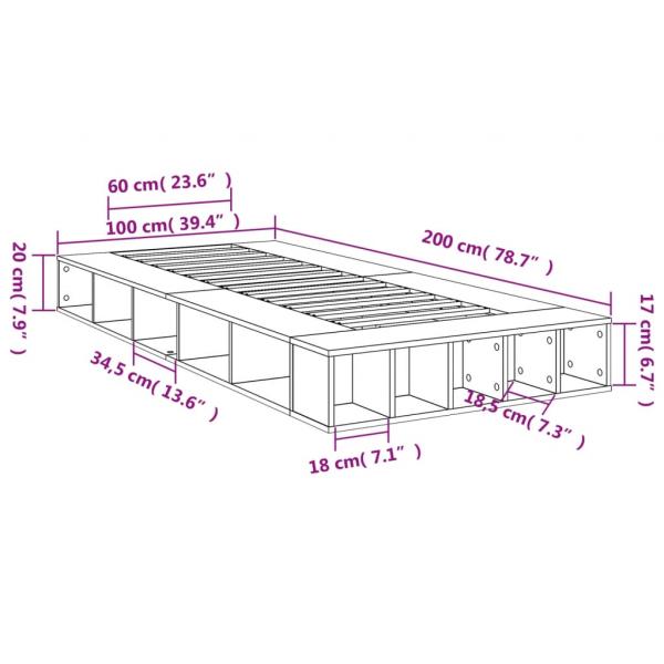 Bettgestell Grau Sonoma 100x200 cm Holzwerkstoff