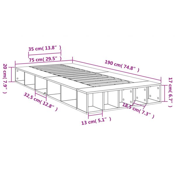 Bettgestell Betongrau 75x190 cm Holzwerkstoff