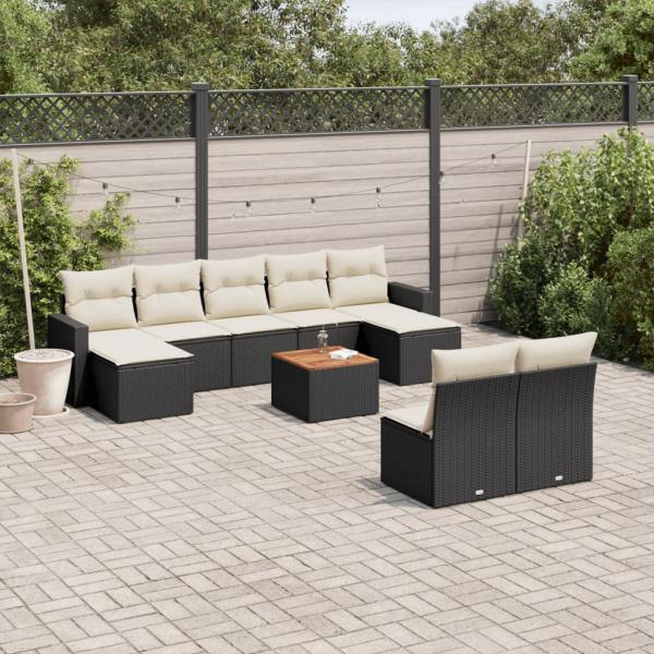 ARDEBO.de - 10-tlg. Garten-Sofagarnitur mit Kissen Schwarz Poly Rattan