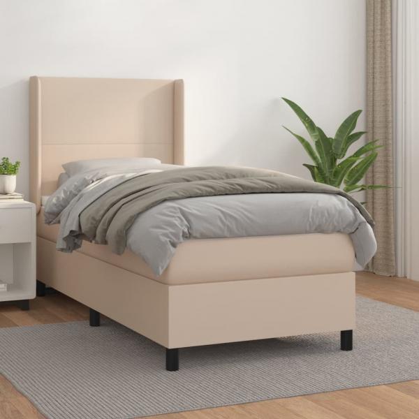 ARDEBO.de - Boxspringbett mit Matratze Cappuccino-Braun 90x190cm Kunstleder