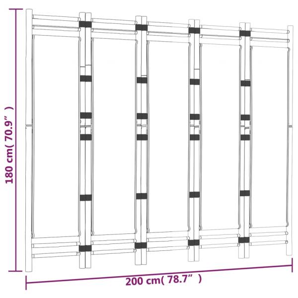 5-tlg. Paravent Faltbar 200 cm Bambus und Canvas