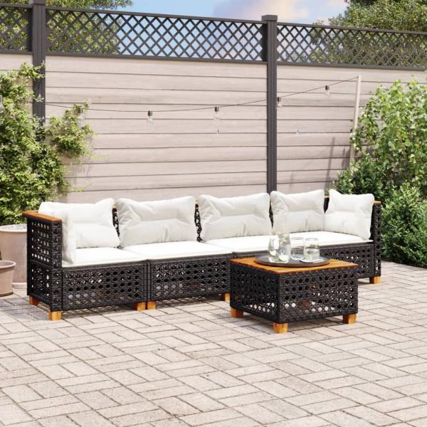 ARDEBO.de - 5-tlg. Garten-Sofagarnitur mit Kissen Schwarz Poly Rattan