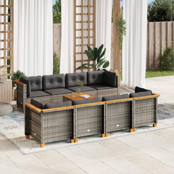 ARDEBO.de - 9-tlg. Garten-Sofagarnitur mit Kissen Grau Poly Rattan