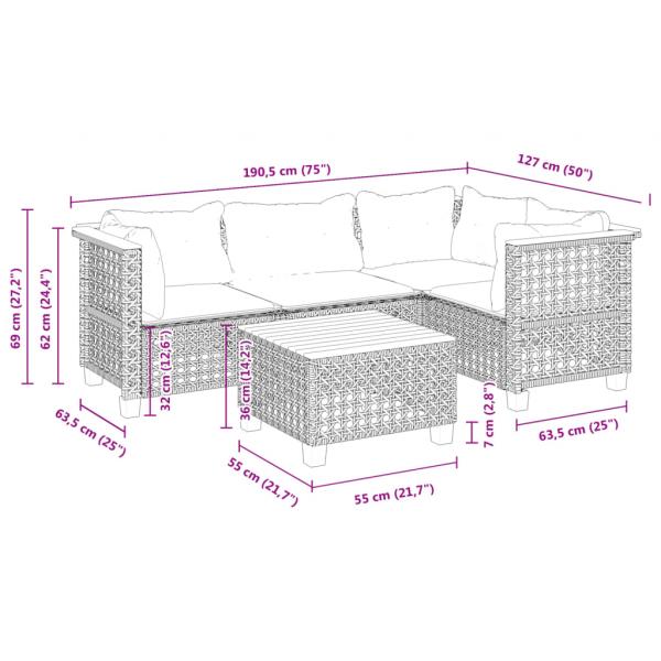 5-tlg. Garten-Sofagarnitur mit Kissen Schwarz Poly Rattan