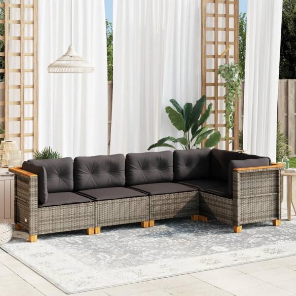 ARDEBO.de - 5-tlg. Garten-Sofagarnitur mit Kissen Grau Poly Rattan