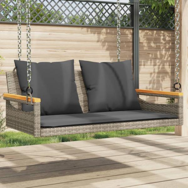 ARDEBO.de - Hängebank mit Kissen Grau 109x62x40 cm Poly Rattan