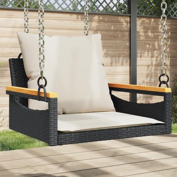 ARDEBO.de - Hängesessel mit Kissen Schwarz 63x62x40 cm Poly Rattan