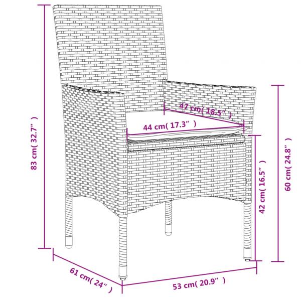 3-tlg. Bistro-Set mit Kissen Schwarz Poly Rattan und Glas