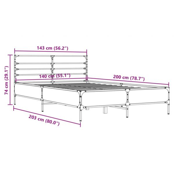 Bettgestell Braun Eichen-Optik 140x200 cm Holzwerkstoff Metall