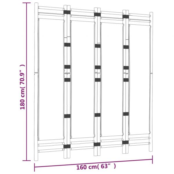 4-tlg. Paravent Faltbar 160 cm Bambus und Canvas