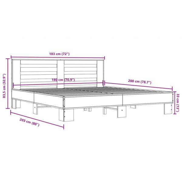 Bettgestell Grau Sonoma 180x200 cm Holzwerkstoff und Metall