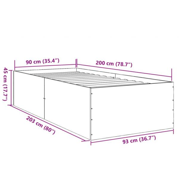 Bettgestell Räuchereiche 90x200 cm Holzwerkstoff