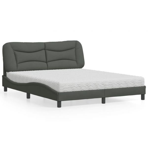 ARDEBO.de - Bett mit Matratze Dunkelgrau 160x200 cm Stoff