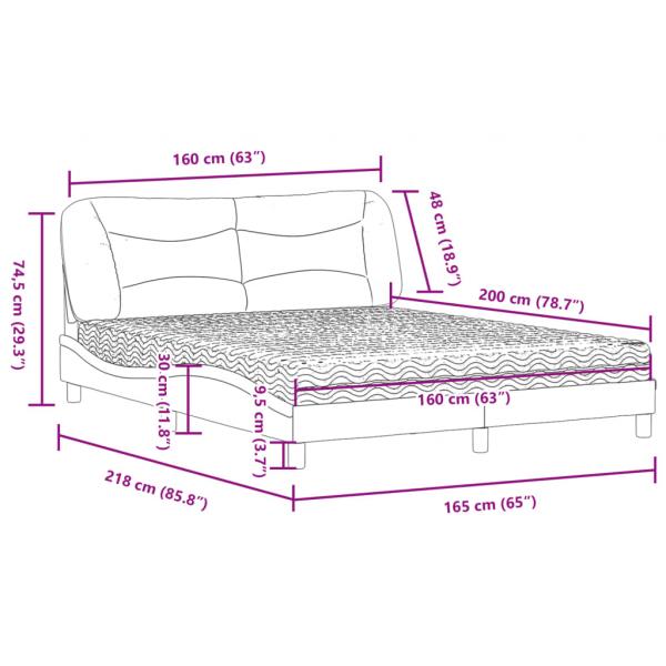 Bett mit Matratze Dunkelgrau 160x200 cm Stoff