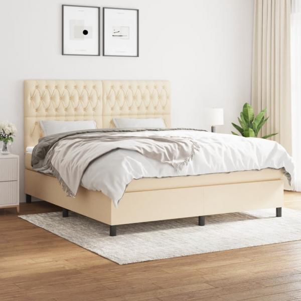 ARDEBO.de - Boxspringbett mit Matratze Creme 180x200 cm Stoff