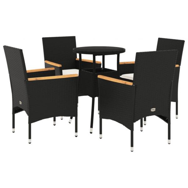 5-tlg. Garten-Essgruppe mit Kissen Schwarz Poly Rattan und Glas