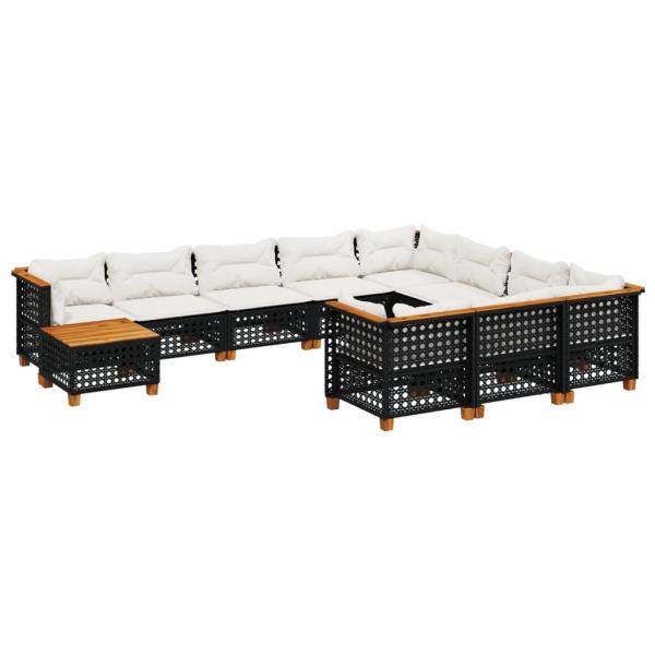 11-tlg. Garten-Sofagarnitur mit Kissen Schwarz Poly Rattan