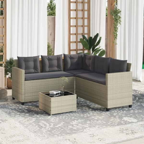 Gartensofa in L-Form mit Tisch und Kissen Hellgrau Poly Rattan