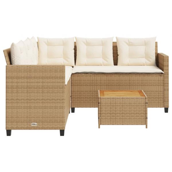 Gartensofa in L-Form mit Tisch und Kissen Beige Poly Rattan