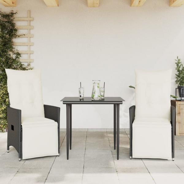 Gartensessel mit Kissen 2 Stk. Verstellbar Schwarz Poly Rattan