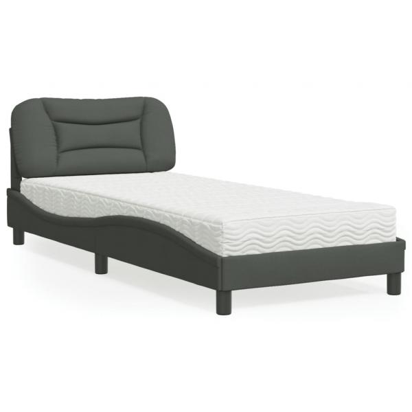 ARDEBO.de - Bett mit Matratze Dunkelgrau 90x190 cm Stoff