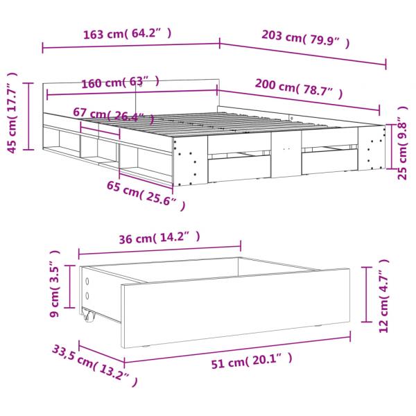 Bettgestell mit Schubladen Betongrau 160x200 cm Holzwerkstoff