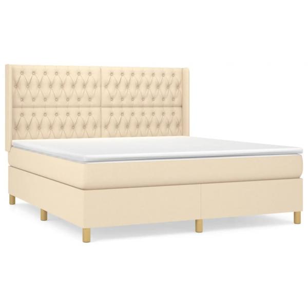 ARDEBO.de - Boxspringbett mit Matratze Creme 180x200 cm Stoff