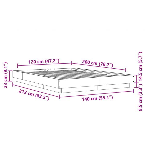 Bettgestell Betongrau 120x200 cm Holzwerkstoff