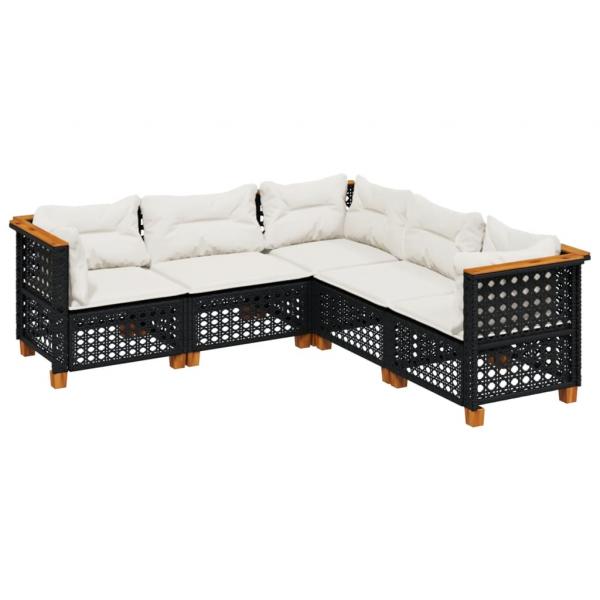 5-tlg. Garten-Sofagarnitur mit Kissen Schwarz Poly Rattan