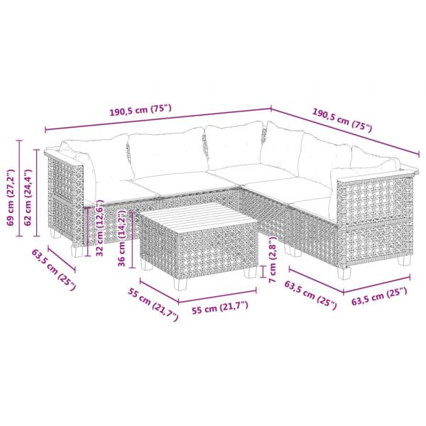 6-tlg. Garten-Sofagarnitur mit Kissen Schwarz Poly Rattan