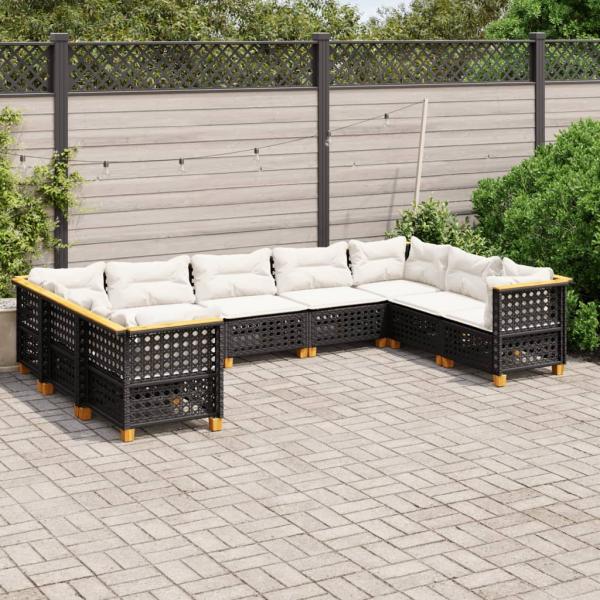 ARDEBO.de - 9-tlg. Garten-Sofagarnitur mit Kissen Schwarz Poly Rattan