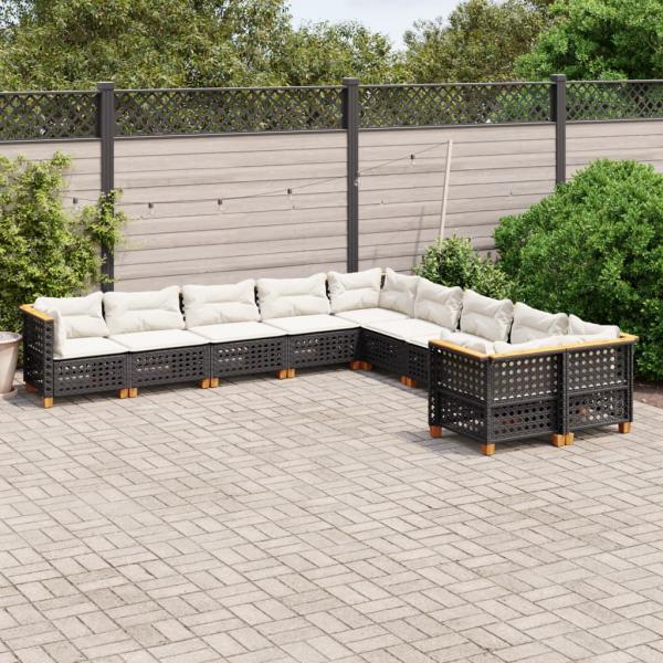 ARDEBO.de - 10-tlg. Garten-Sofagarnitur mit Kissen Schwarz Poly Rattan