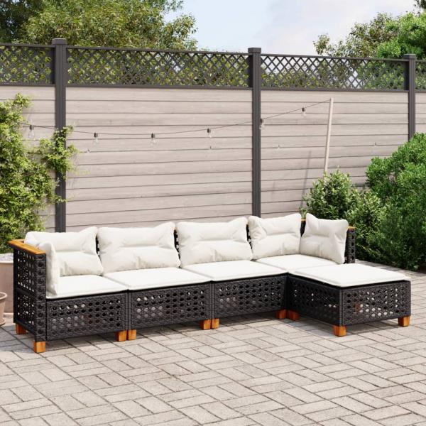 ARDEBO.de - 5-tlg. Garten-Sofagarnitur mit Kissen Schwarz Poly Rattan